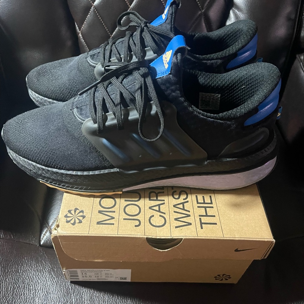 Adidas Black and Blue Athletic Shoes with Cushioned Sole